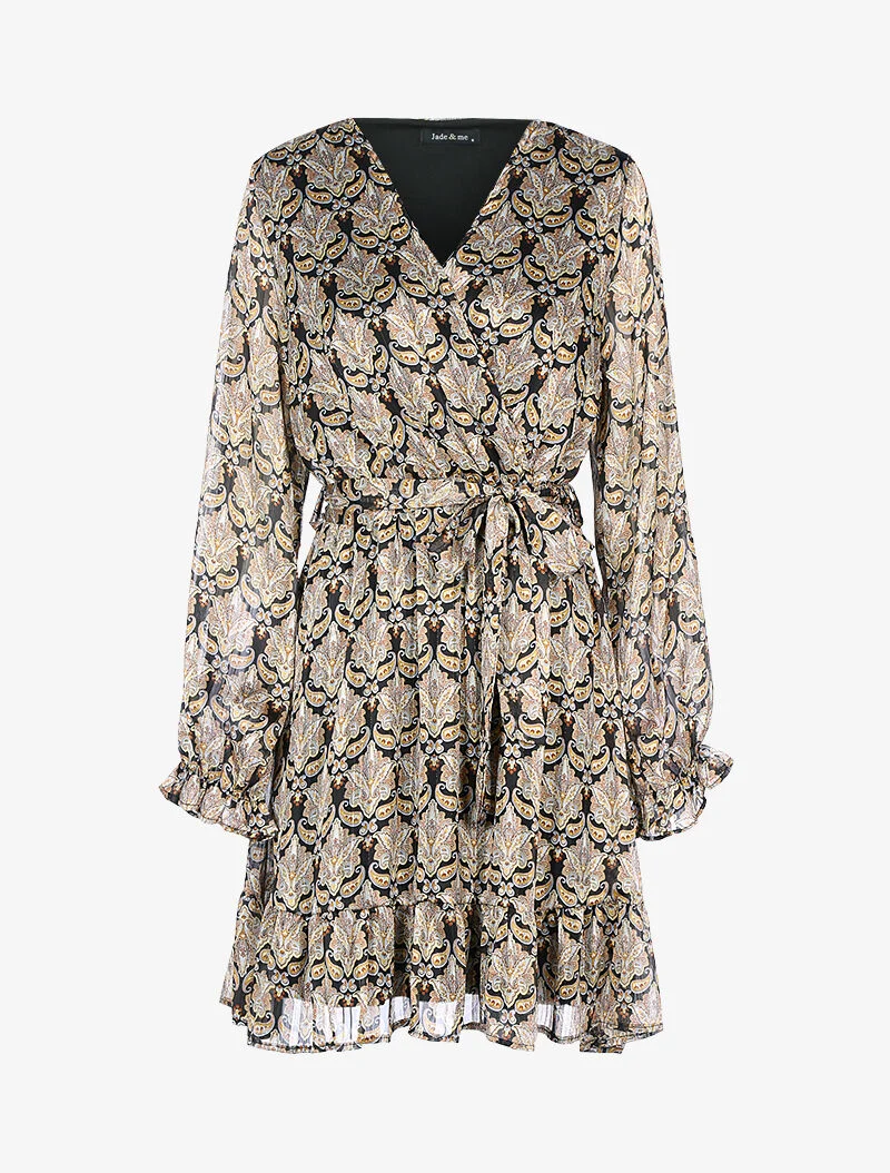 Robe à rayures irisées et imprimés graphiques - taupe