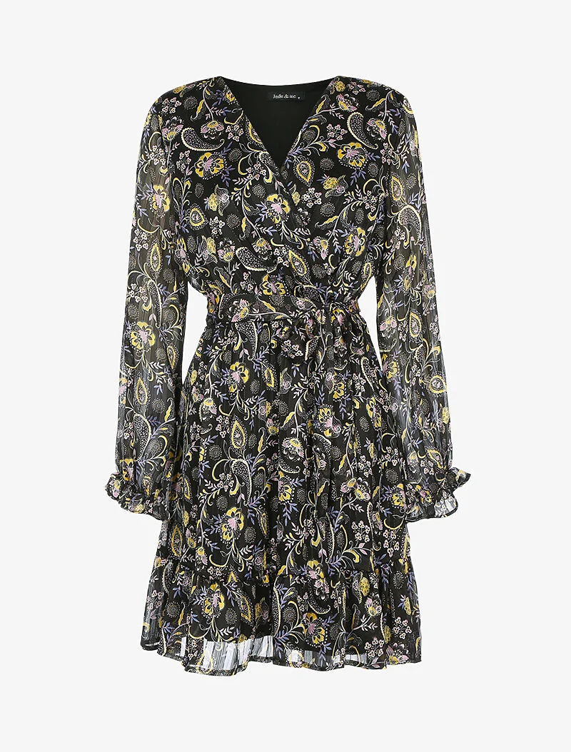 Robe à rayures irisées et fleurs stylisées - noir