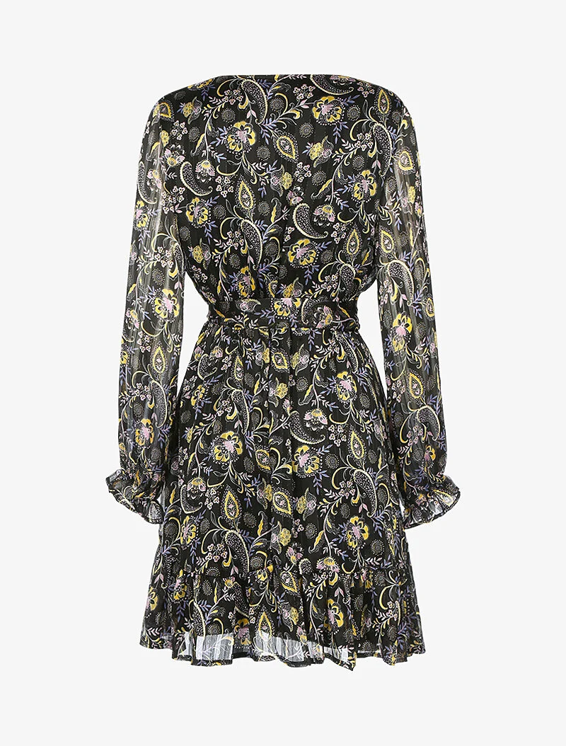 Robe à rayures irisées et fleurs stylisées - noir