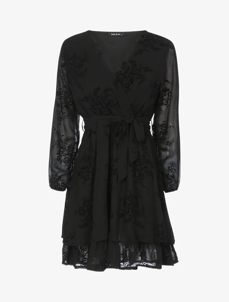 Robe patineuse effet velours et fleurs graphiques - noir
