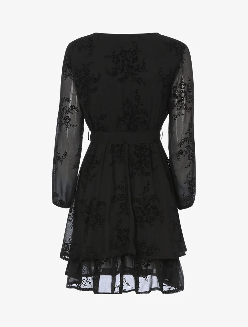 Robe patineuse effet velours et fleurs graphiques - noir