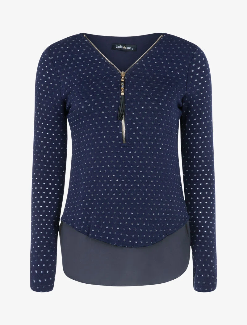 Top en maille à imprimé moucheté brillant - marine