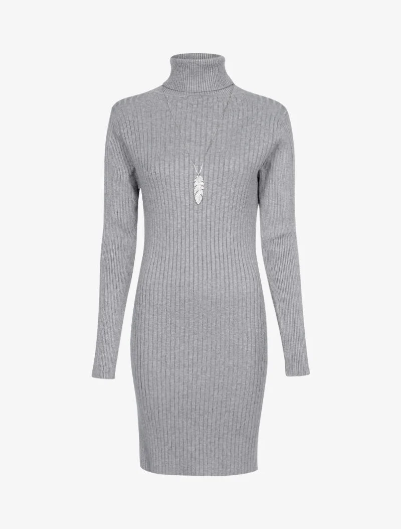 Robe-pull côtelée à bord fendu - gris chiné