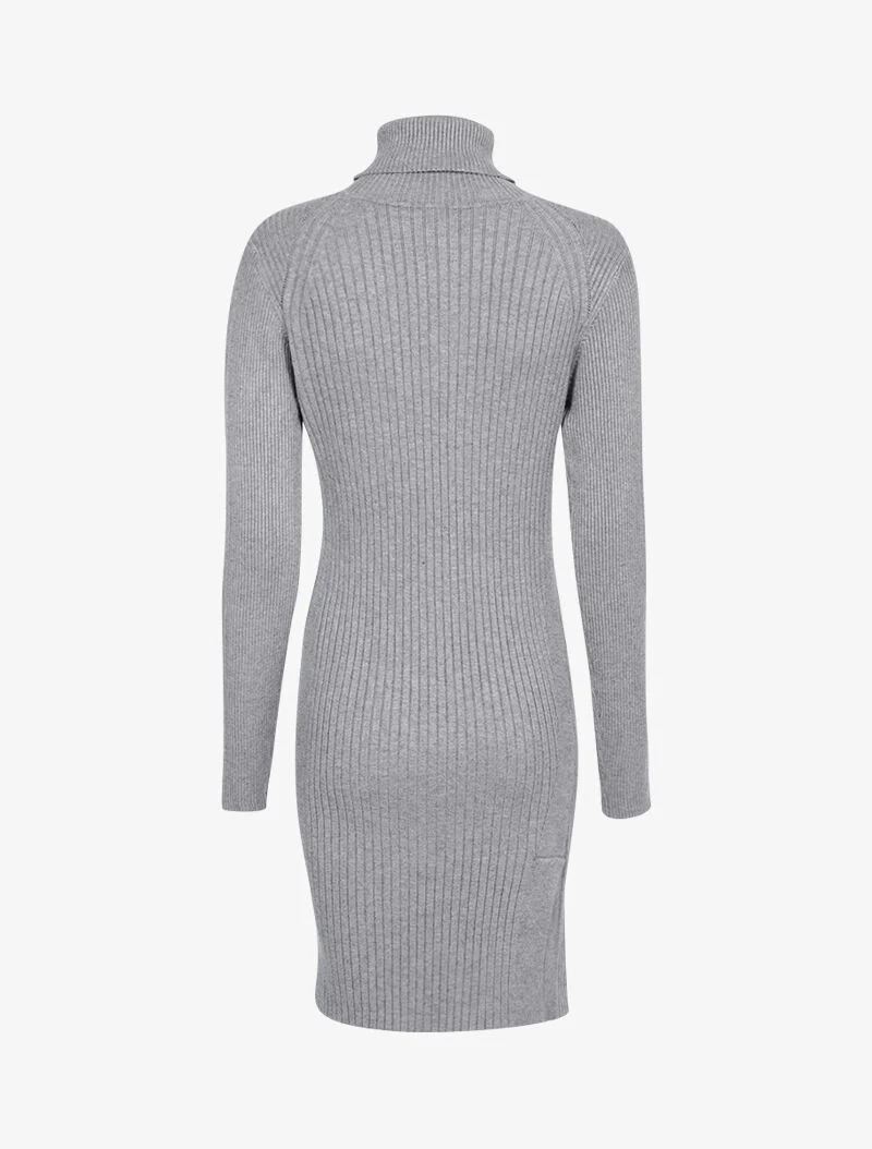 Robe-pull côtelée à bord fendu - gris chiné