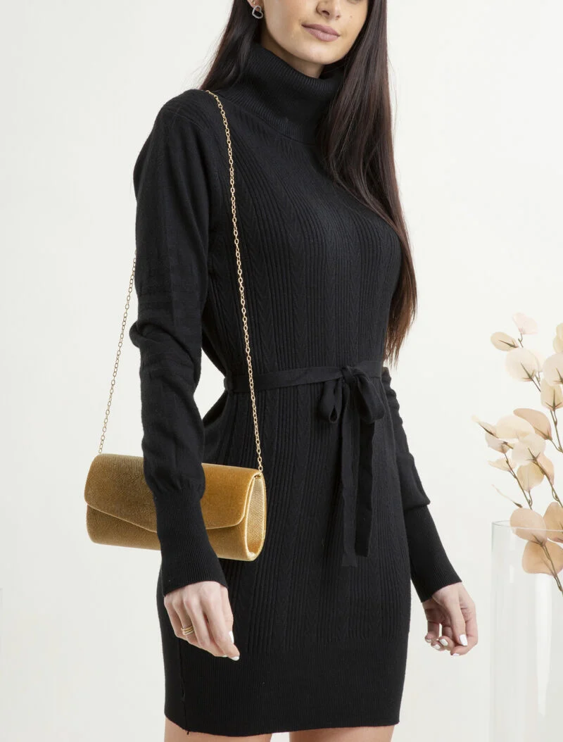 Robe-pull à détails tressés et côtelés - noir