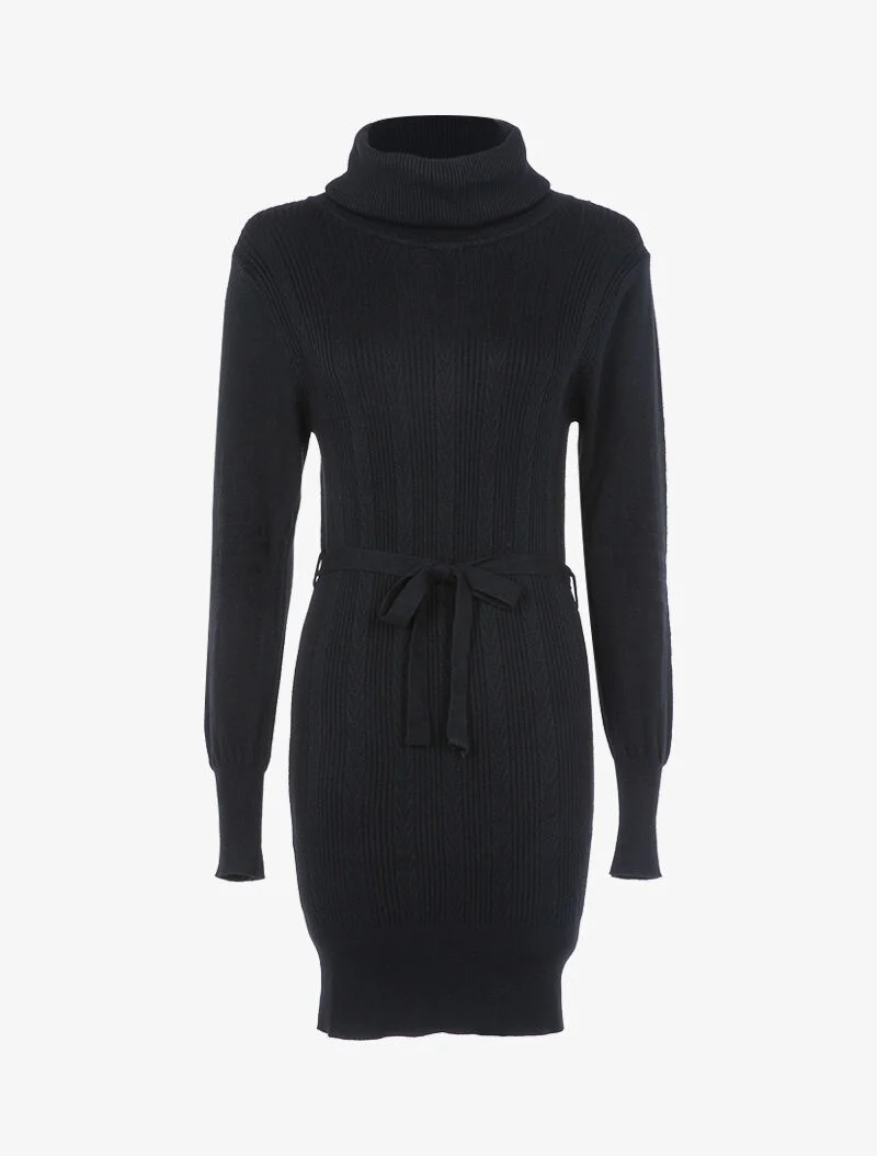 Robe-pull à détails tressés et côtelés - noir