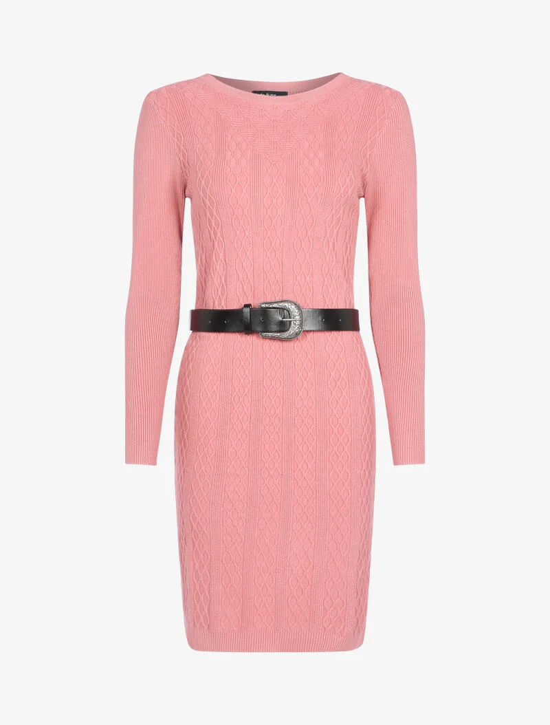 Robe pull côtelée à détails géométriques - rose