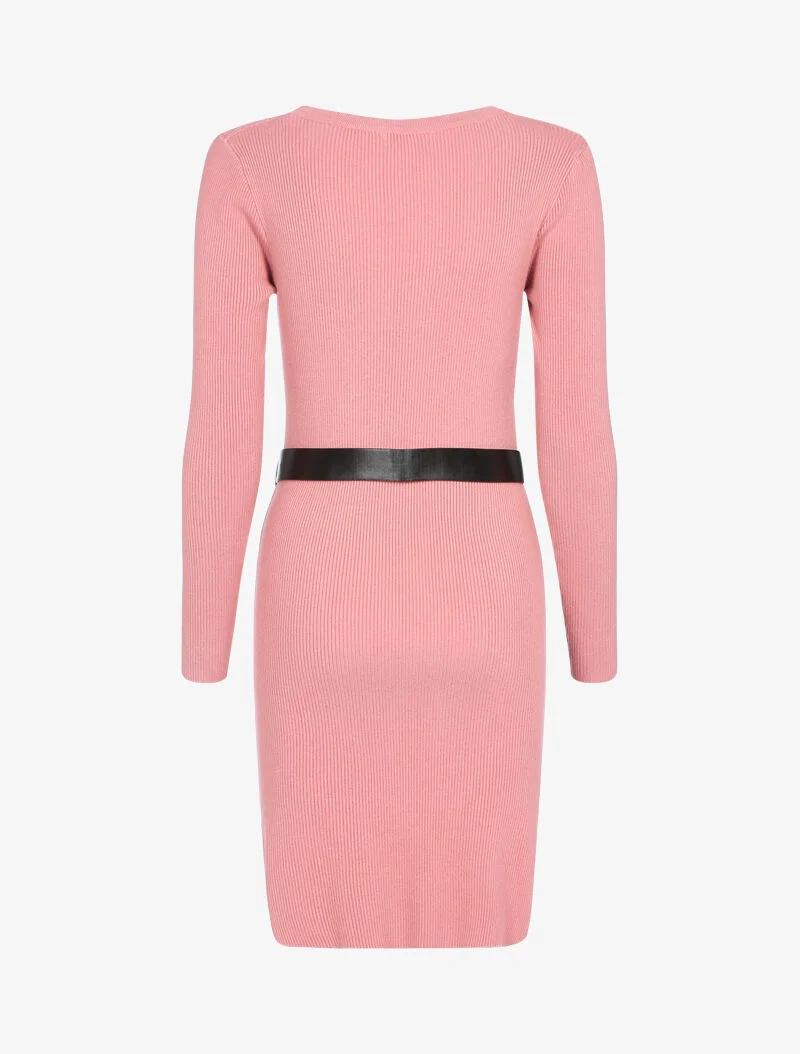 Robe pull côtelée à détails géométriques - rose