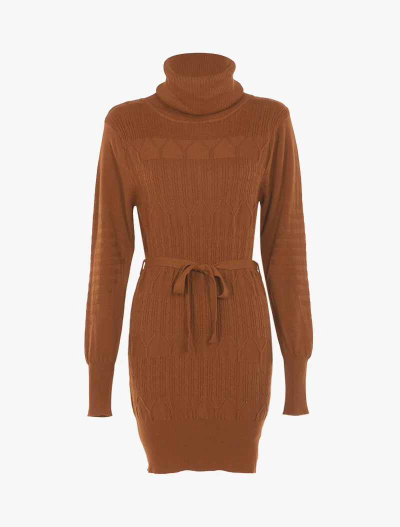 Robe-pull à détails côtelés graphiques - ocre