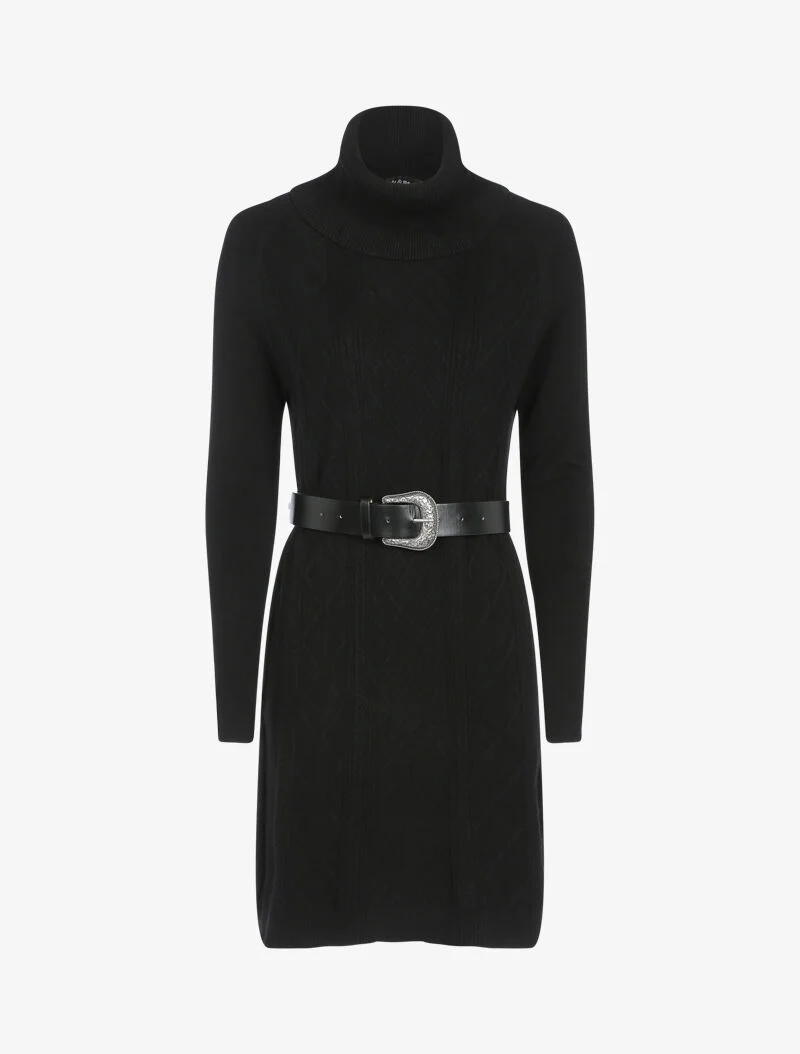 Robe pull à manches bishop et détails géométriques - noir