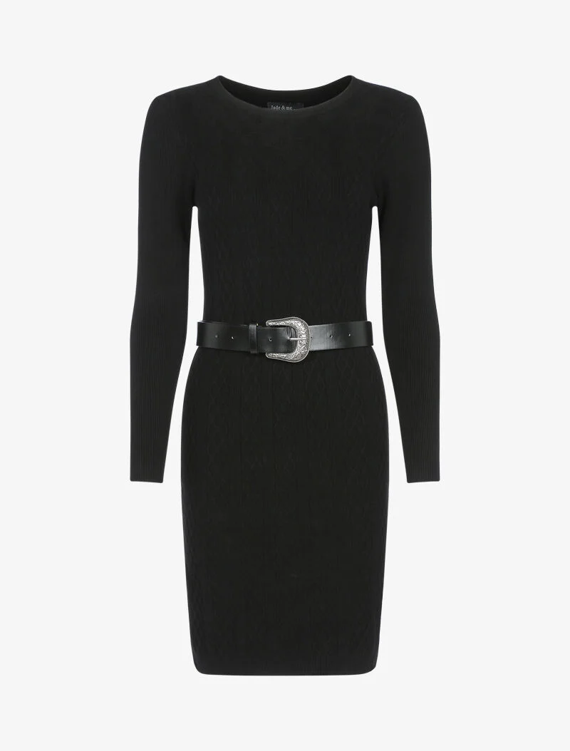Robe pull côtelée à détails géométriques - noir