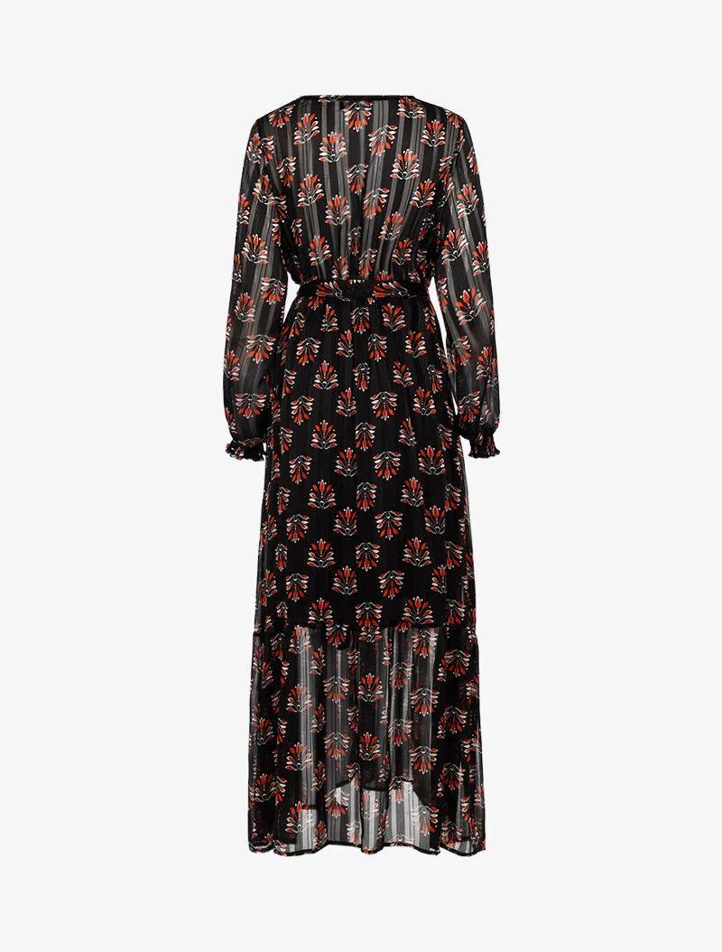 Robe longue cache-coeur imprimé fleurs abstraites - noir