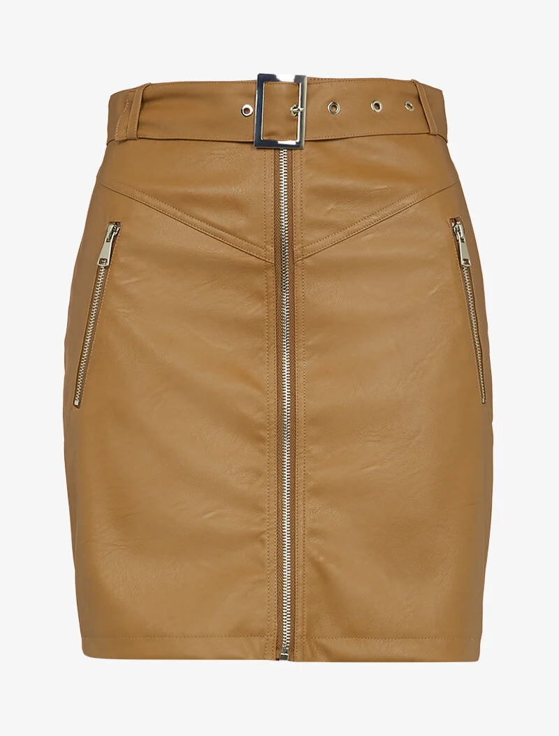 Jupe en simili à poches zippées - marron clair