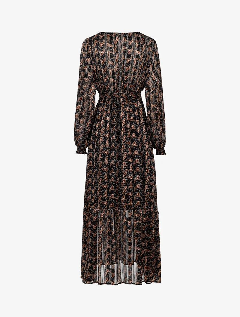 Robe longue cache-coeur imprimé cachemire - noir