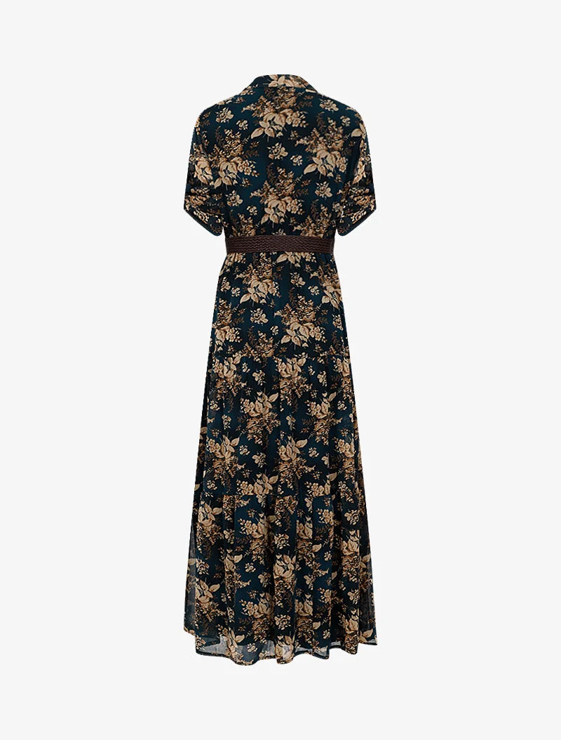 Robe longue à imprimé feuillages - pétrole - bleu pétrole