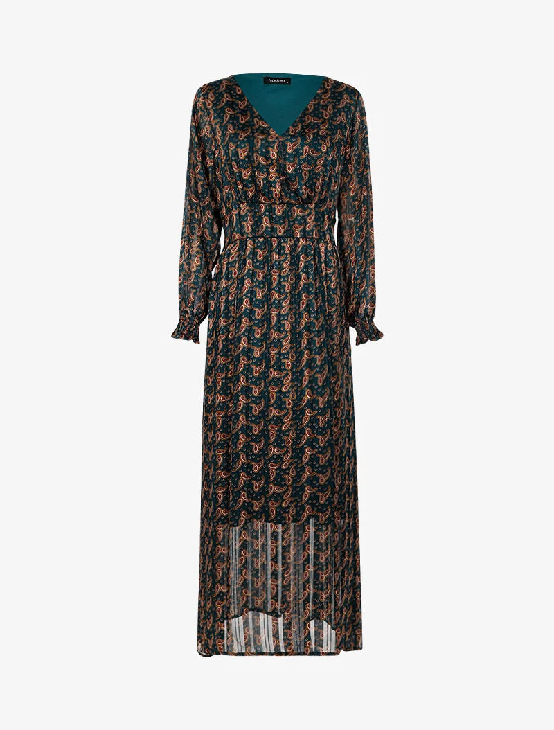 Robe longue à taille marquée imprimé cachemire - vert