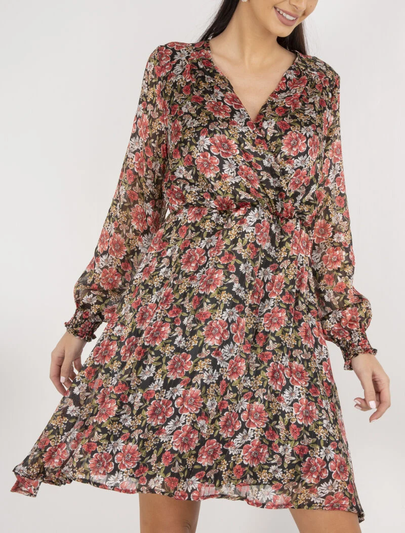 Robe à rayures irisées et fleurs - noir