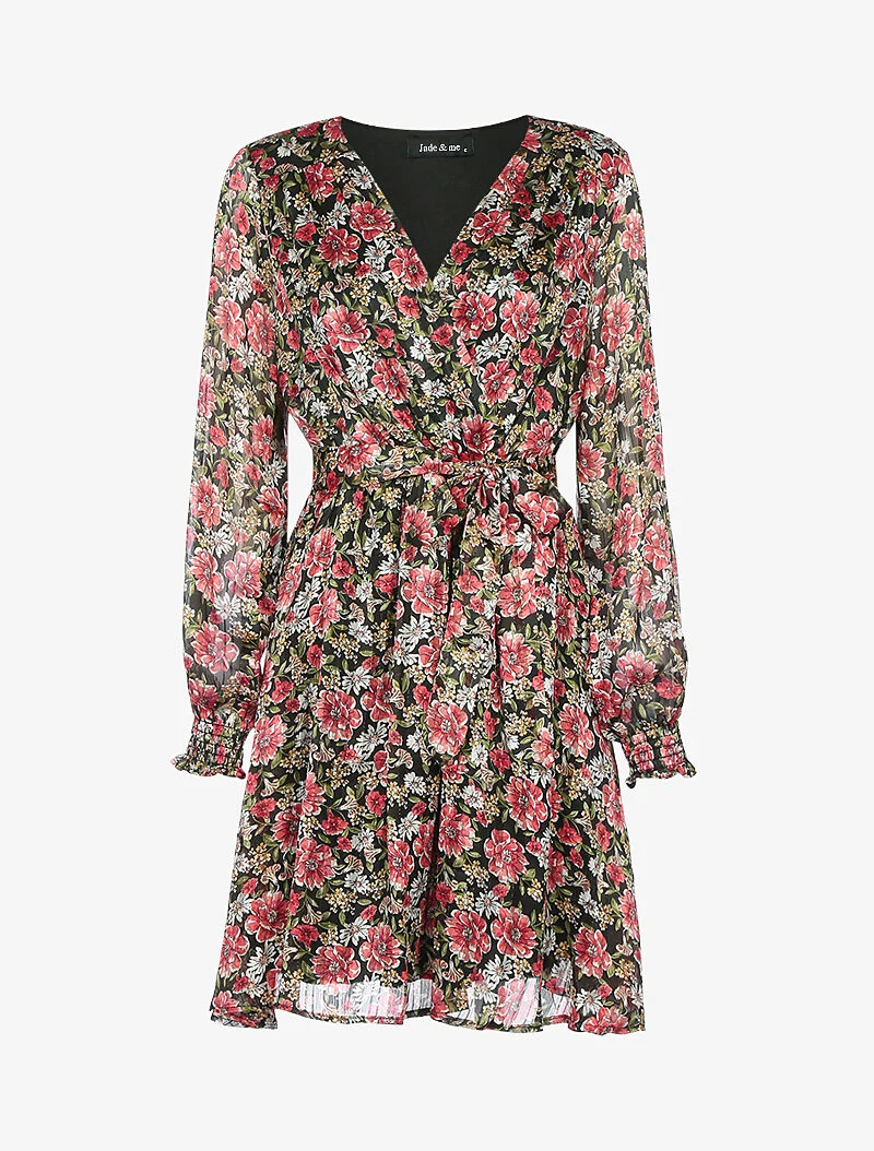 Robe à rayures irisées et fleurs - noir