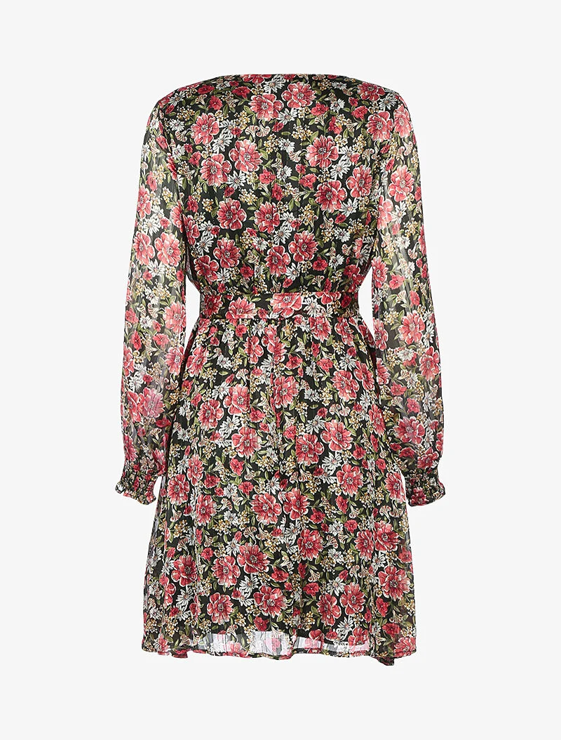 Robe à rayures irisées et fleurs - noir