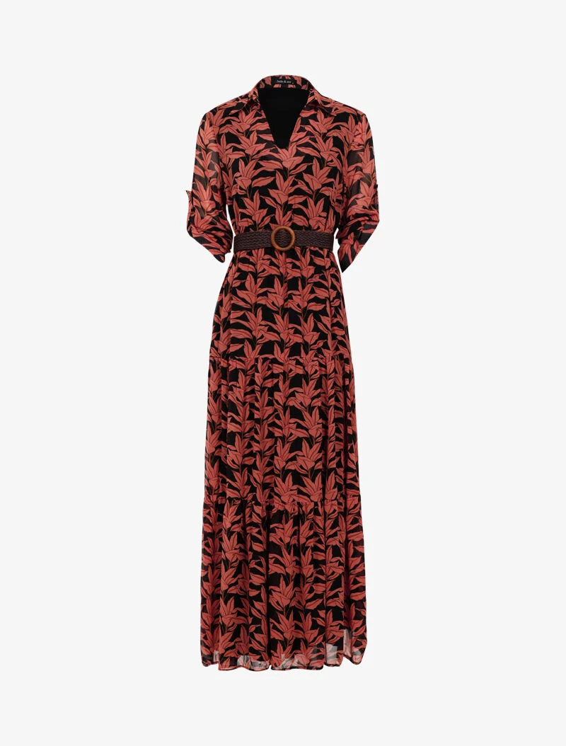 Robe longue à imprimé feuilles - noir