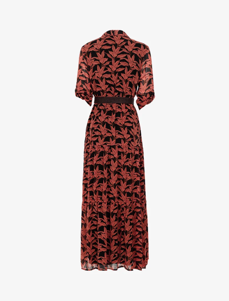 Robe longue à imprimé feuilles - noir