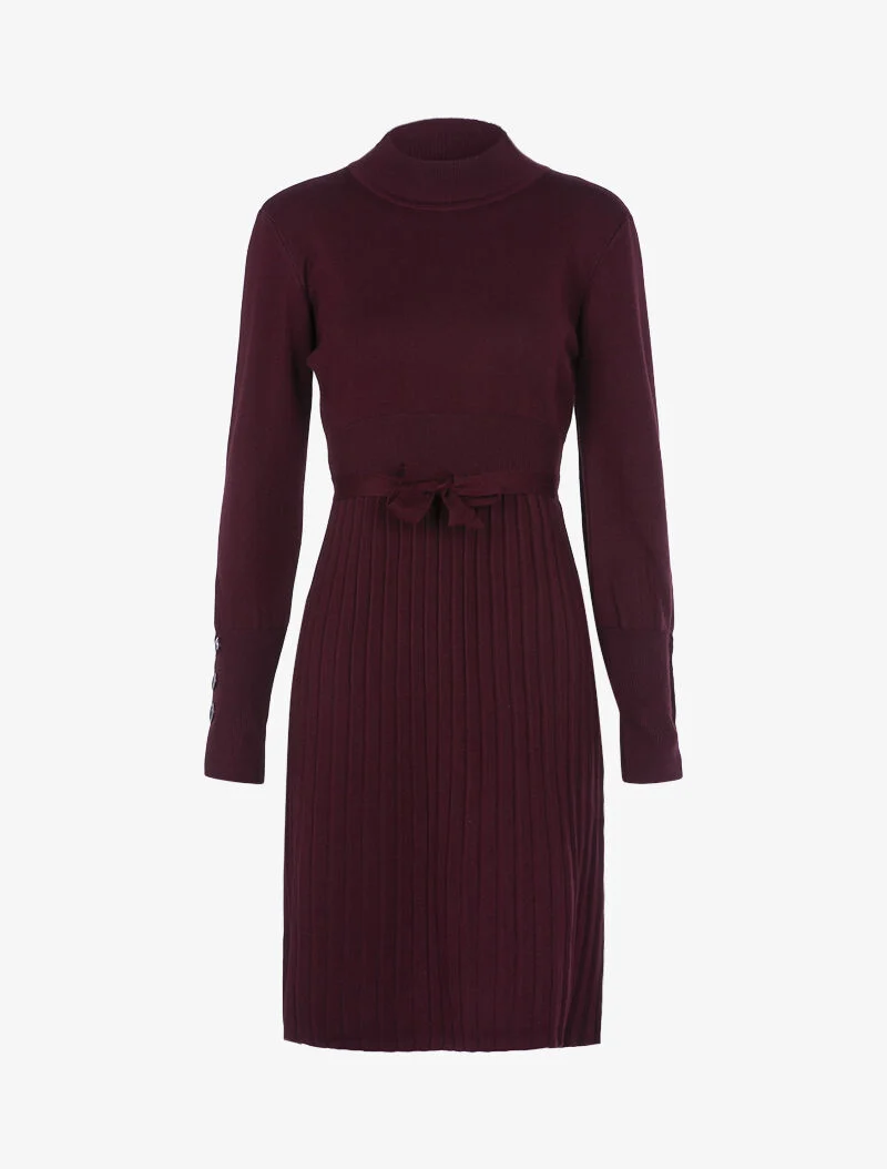 Robe gaufrée à manches bishop - bordeaux