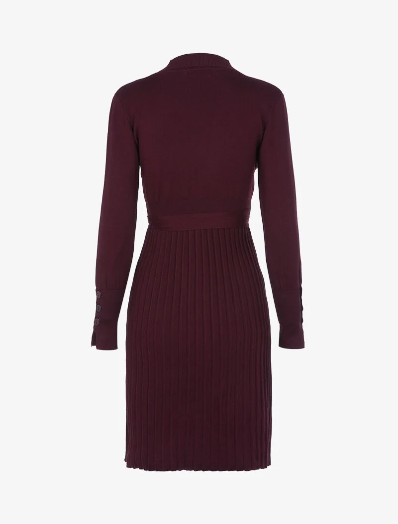 Robe gaufrée à manches bishop - bordeaux