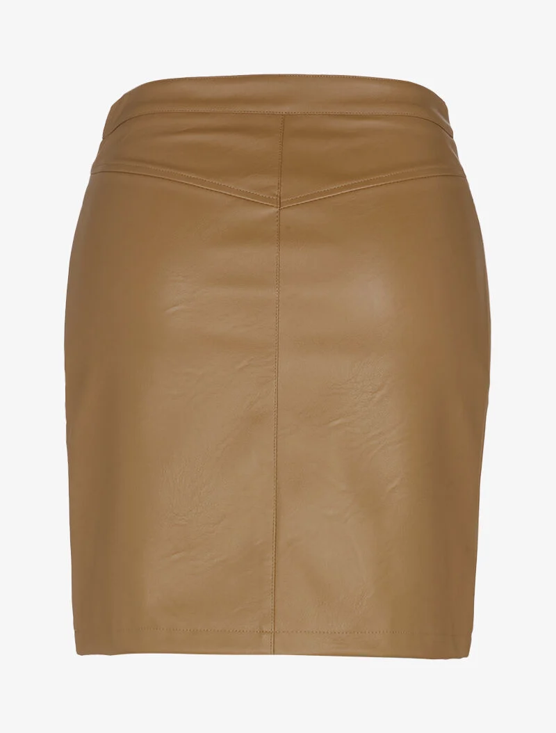 Jupe en simili à poches hautes zippées - marron clair