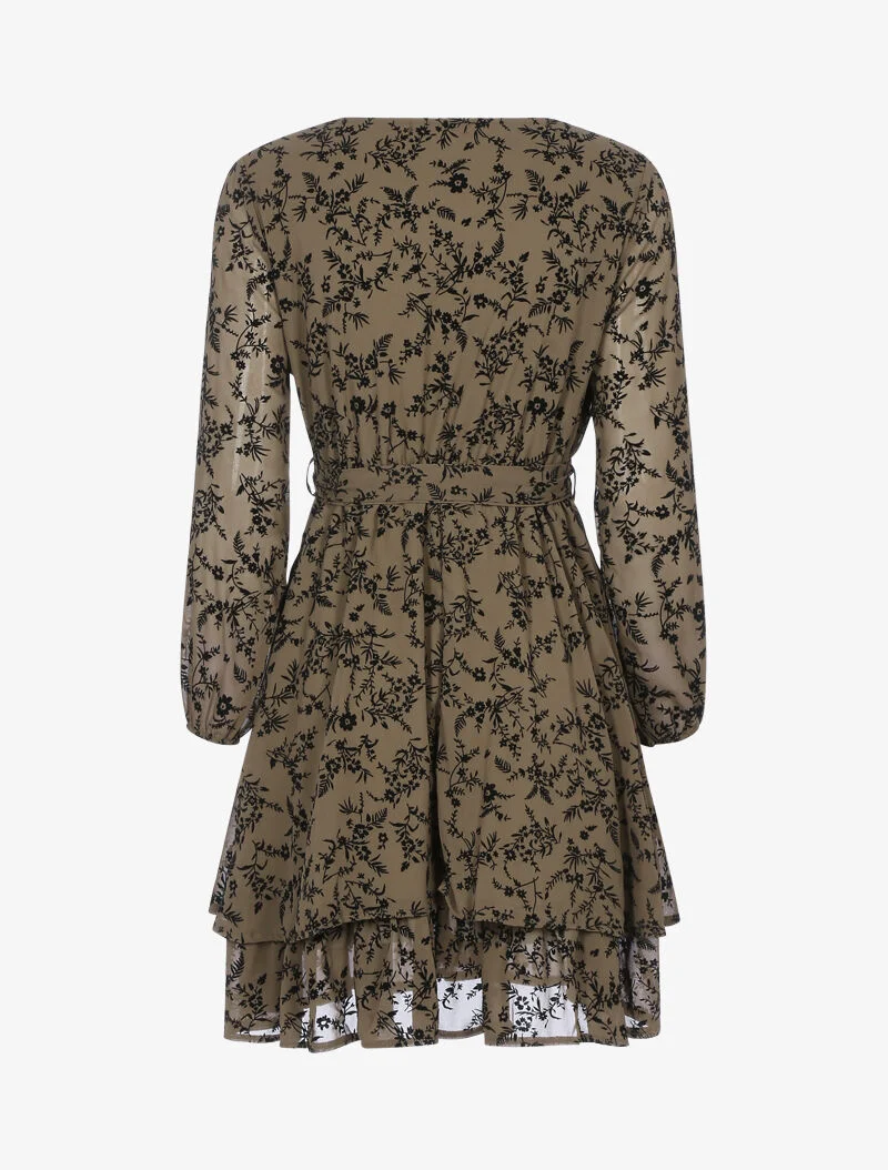 Robe patineuse effet velours fleurie - taupe foncé - taupe