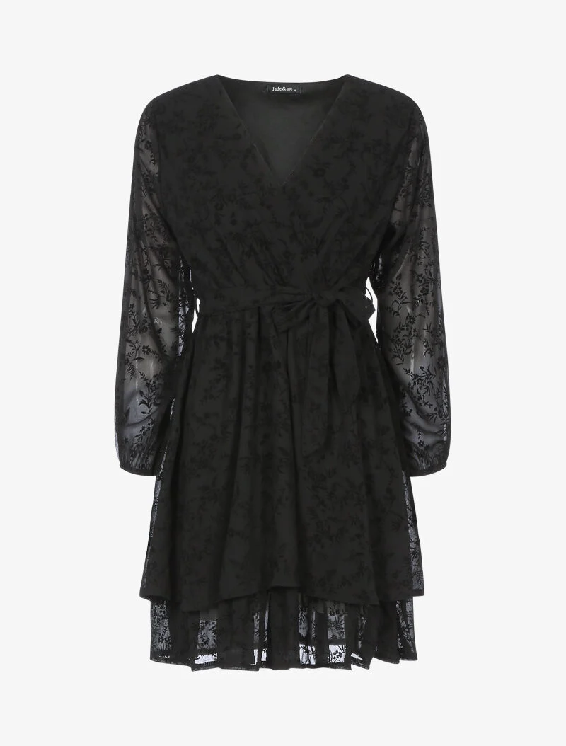 Robe patineuse effet velours fleurie - noir