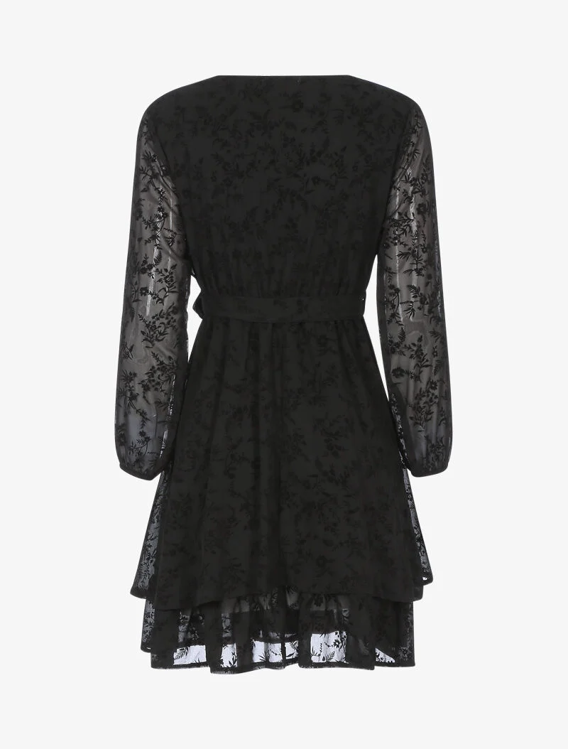 Robe patineuse effet velours fleurie - noir