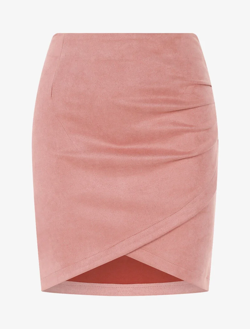 Jupe en suédine style portefeuille drapé - rose