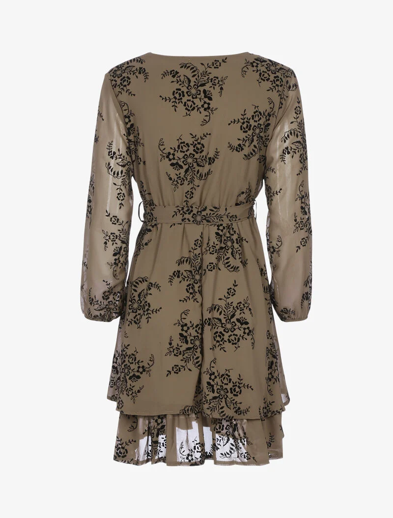 Robe patineuse effet velours et fleurs graphiques - taupe foncé - taupe