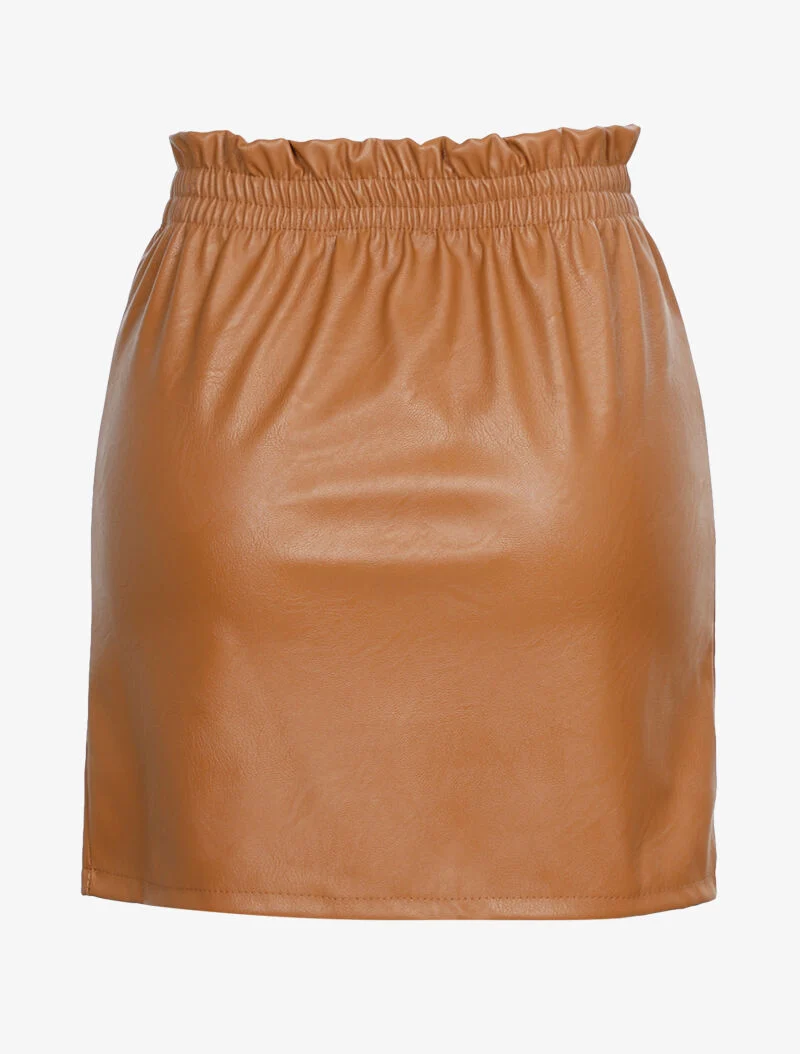 Jupe basique en simili à taille froncée - camel
