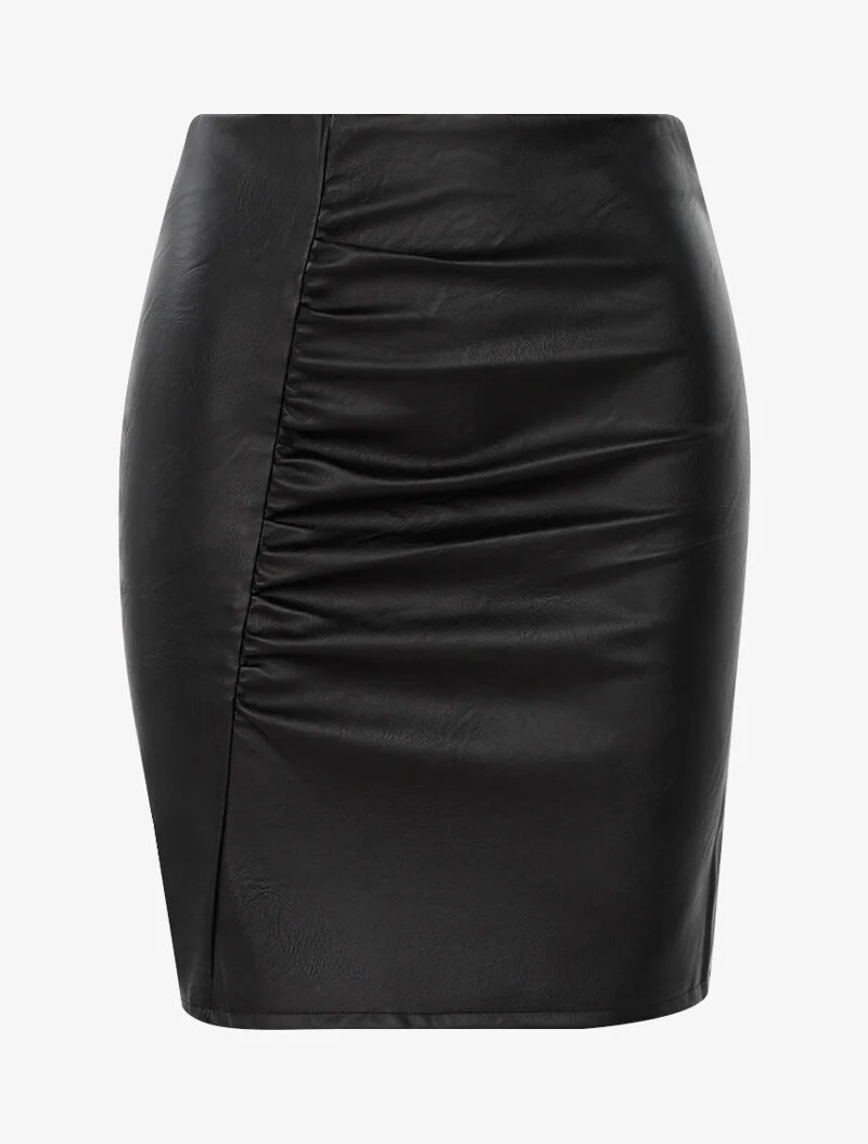 Jupe effet froissé en simili - noir