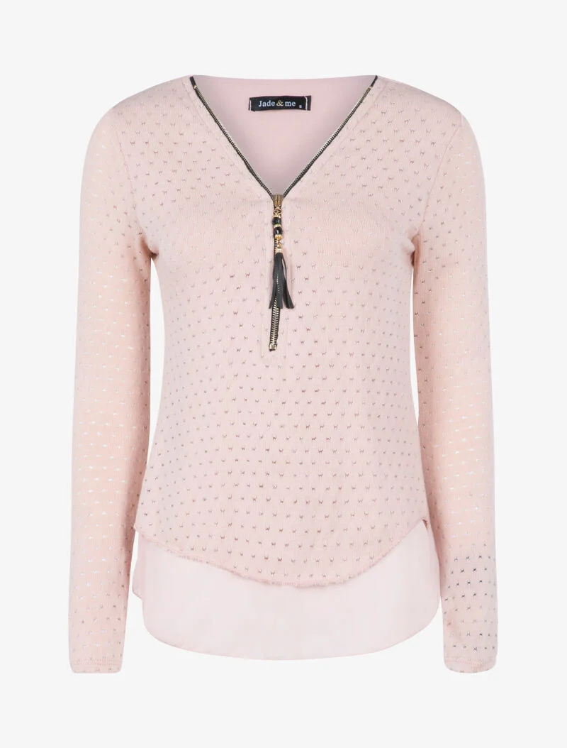 Top en maille à imprimé moucheté brillant - rose