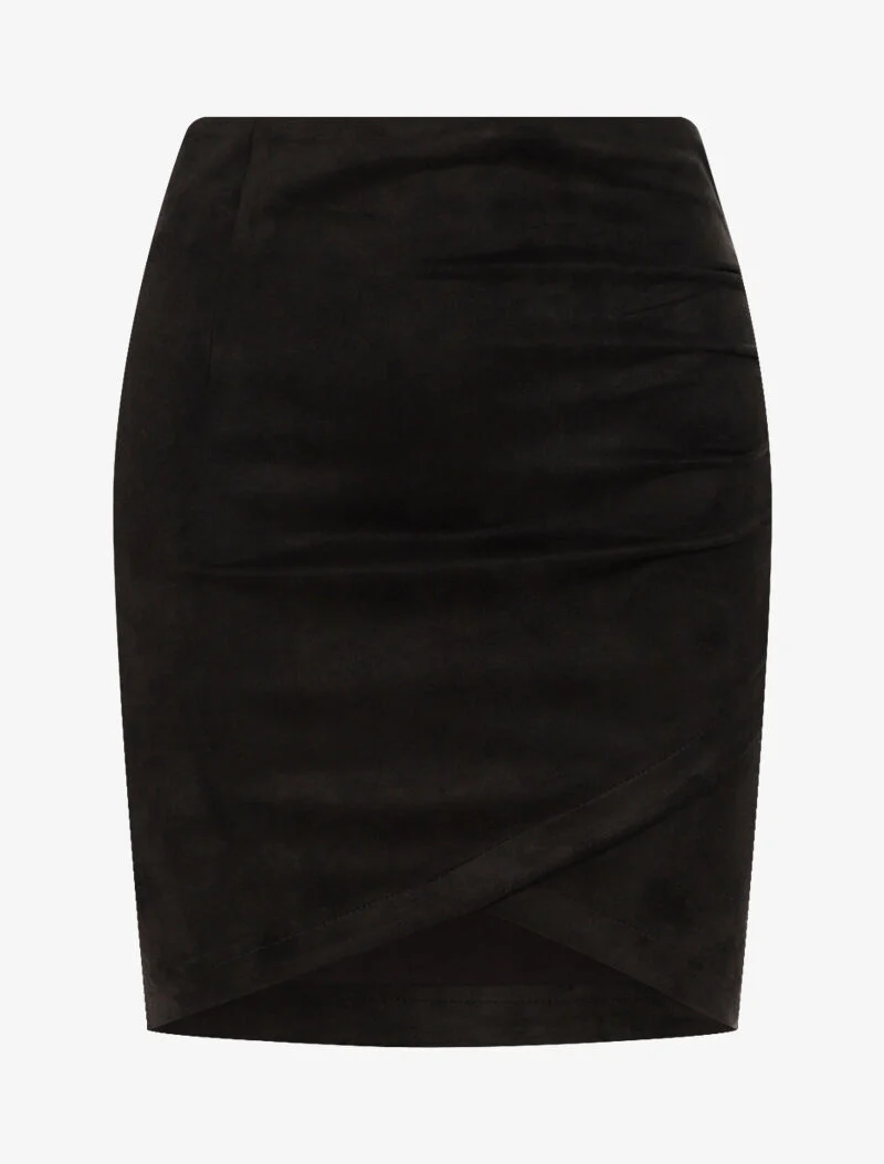 Jupe en suédine style portefeuille drapé - noir