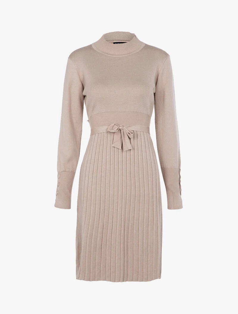 Robe gaufrée à manches bishop - beige rosé