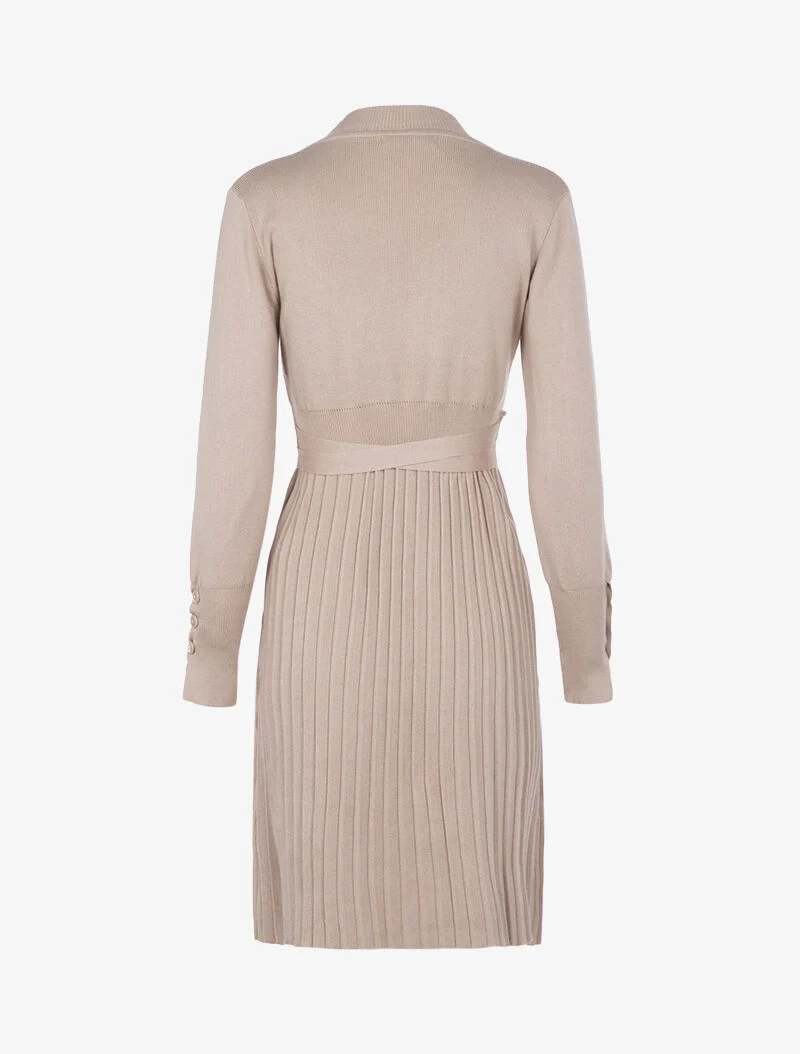 Robe gaufrée à manches bishop - beige rosé