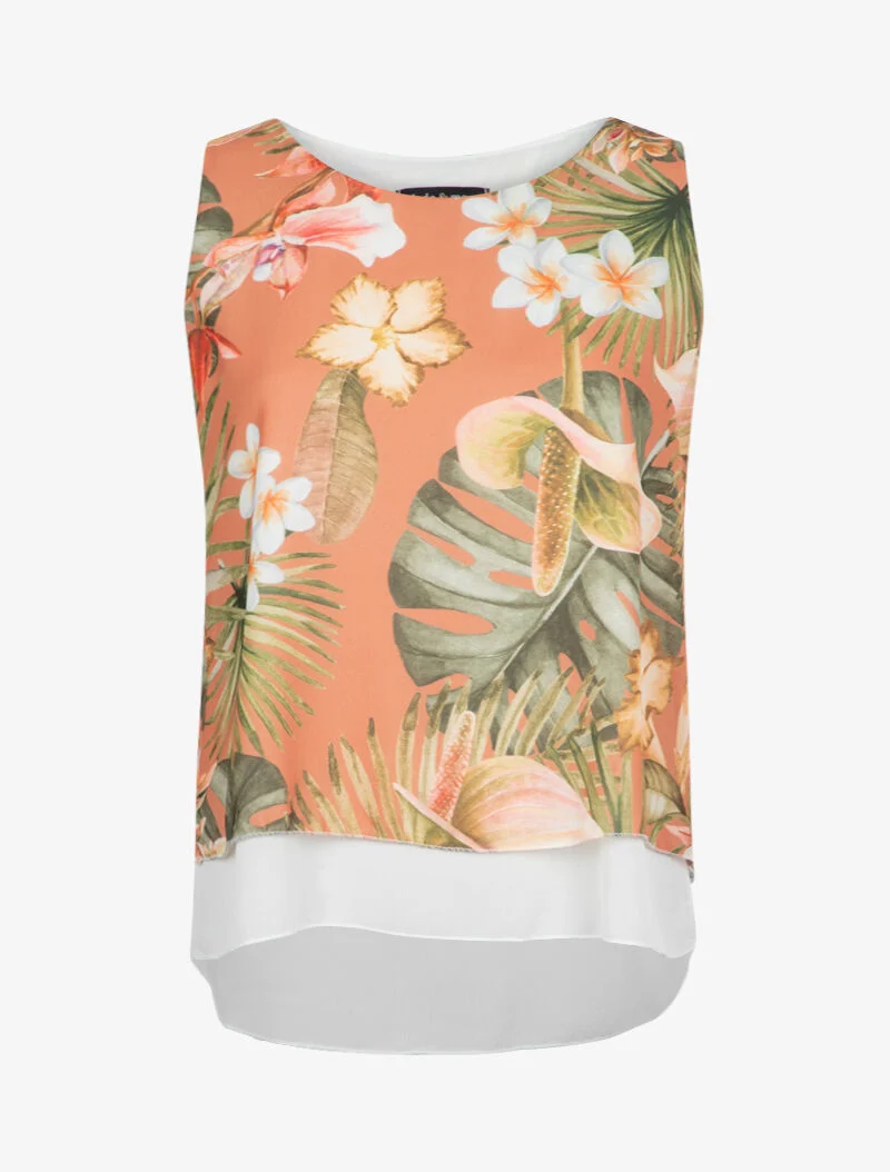 Top en voiles superposés à imprimé - rose
