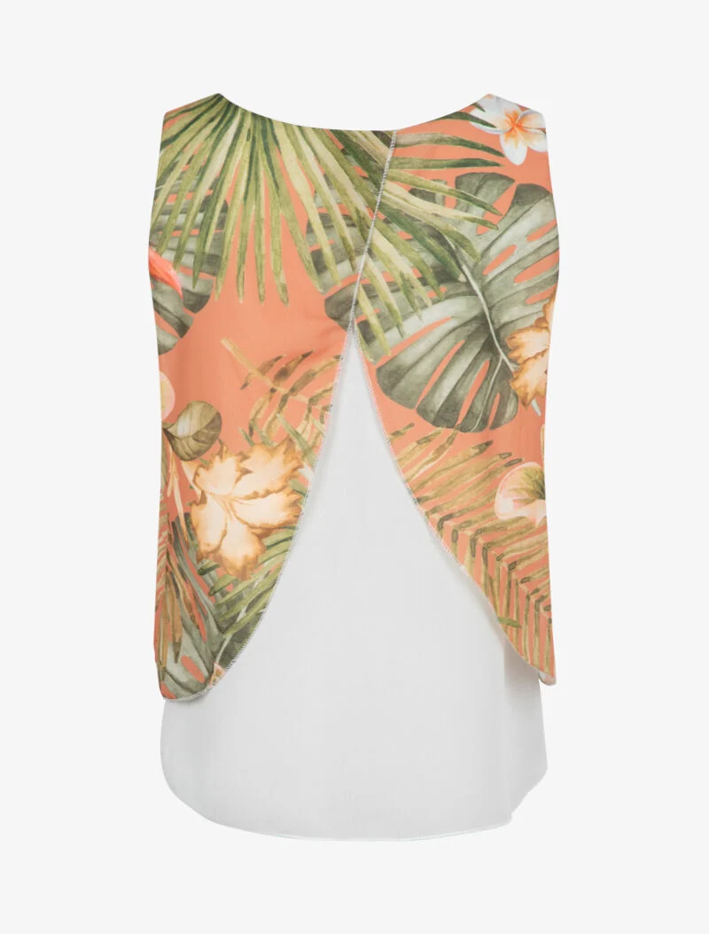 Top en voiles superposés à imprimé - rose