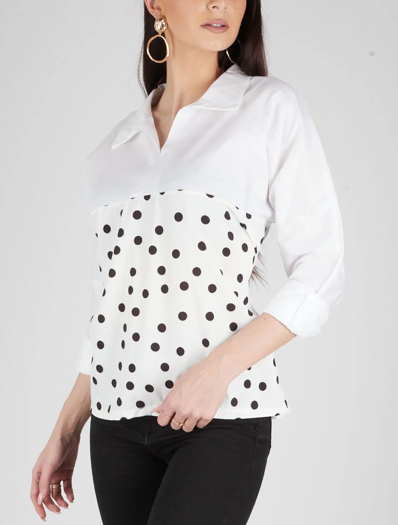Blouse style chemise à imprimés - blanc