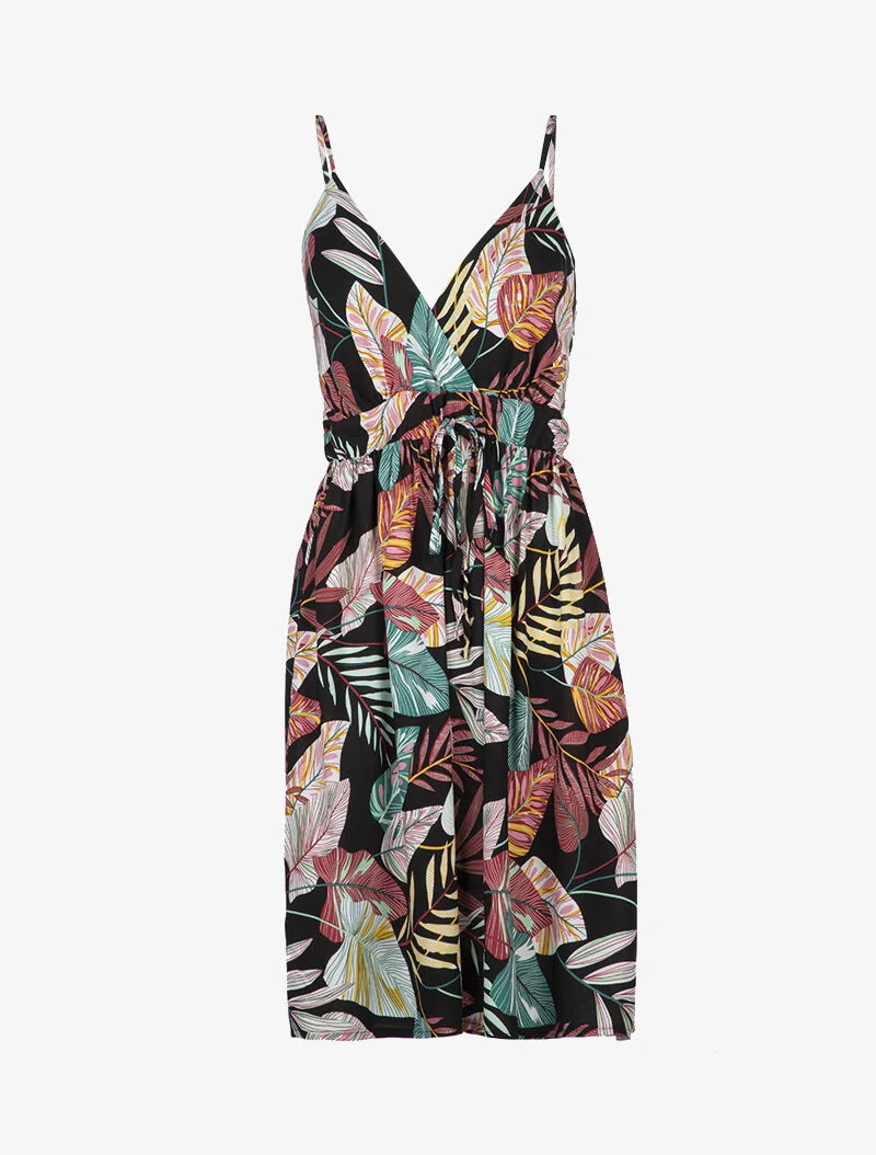 Robe patineuse à imprimé tropical - noir