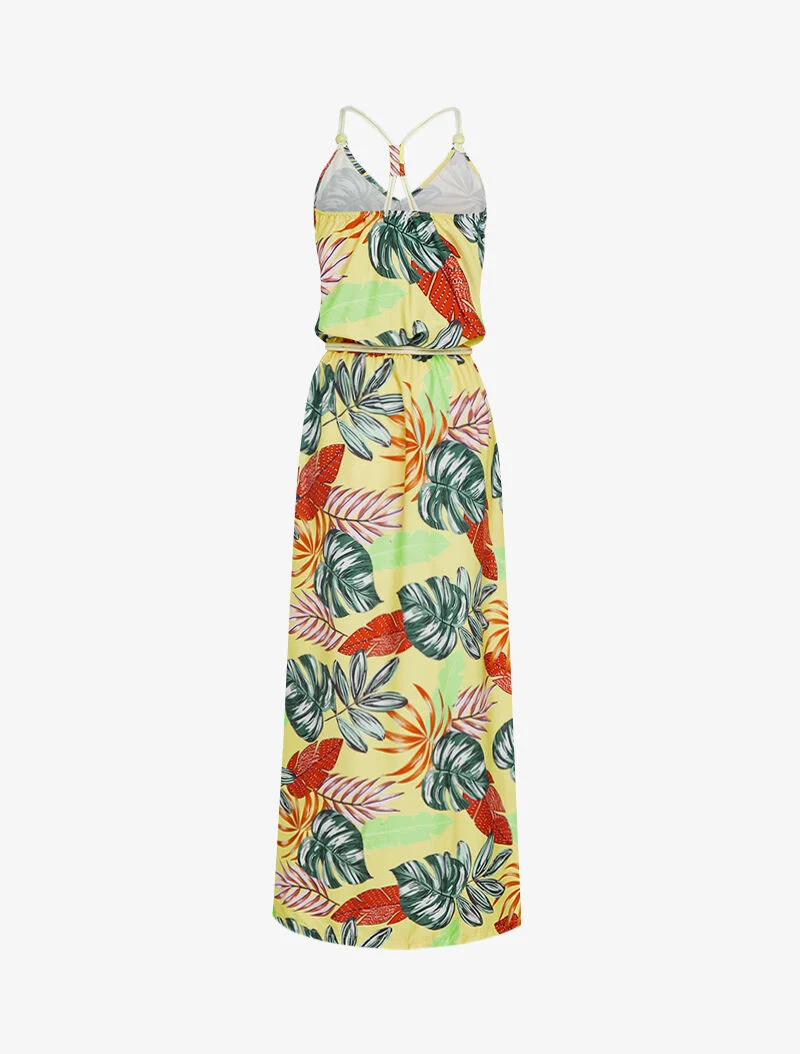 Robe longue à imprimé tropical - jaune