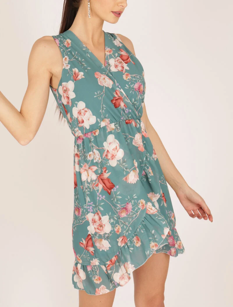 Robe portefeuille à imprimé floral - turquoise