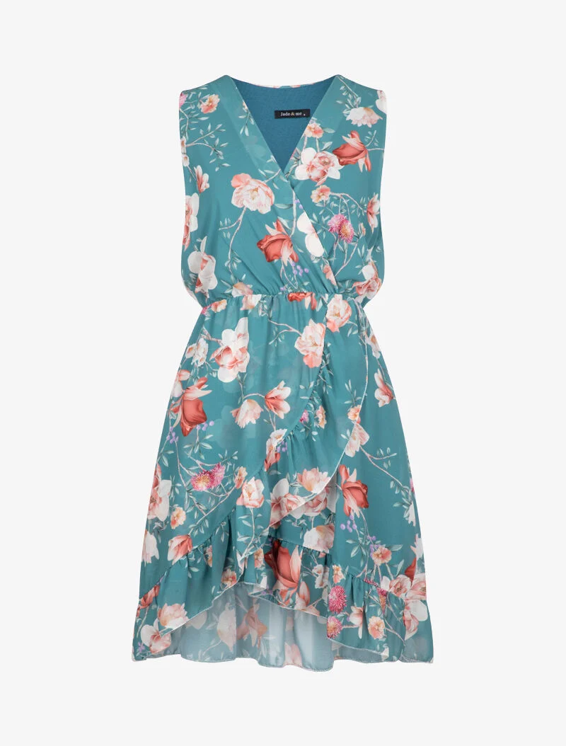 Robe portefeuille à imprimé floral - turquoise