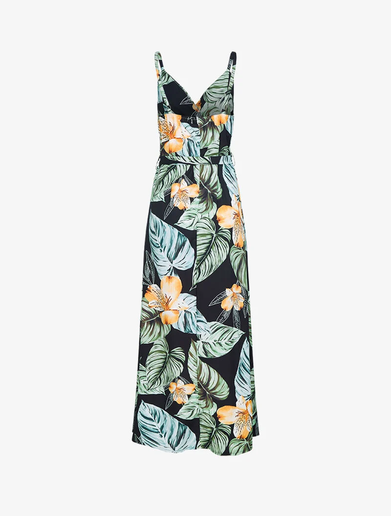 Robe imprimée à côté fendu - noir
