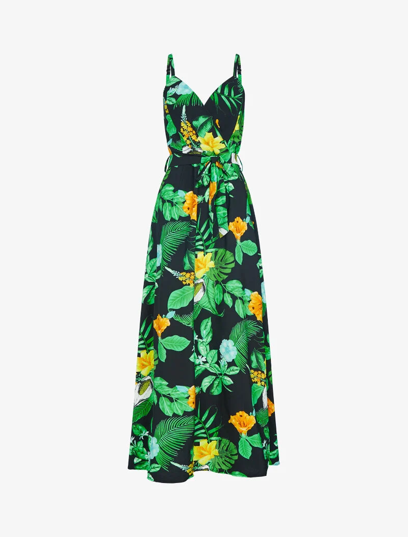 Robe fluide à imprimé tropical - noir