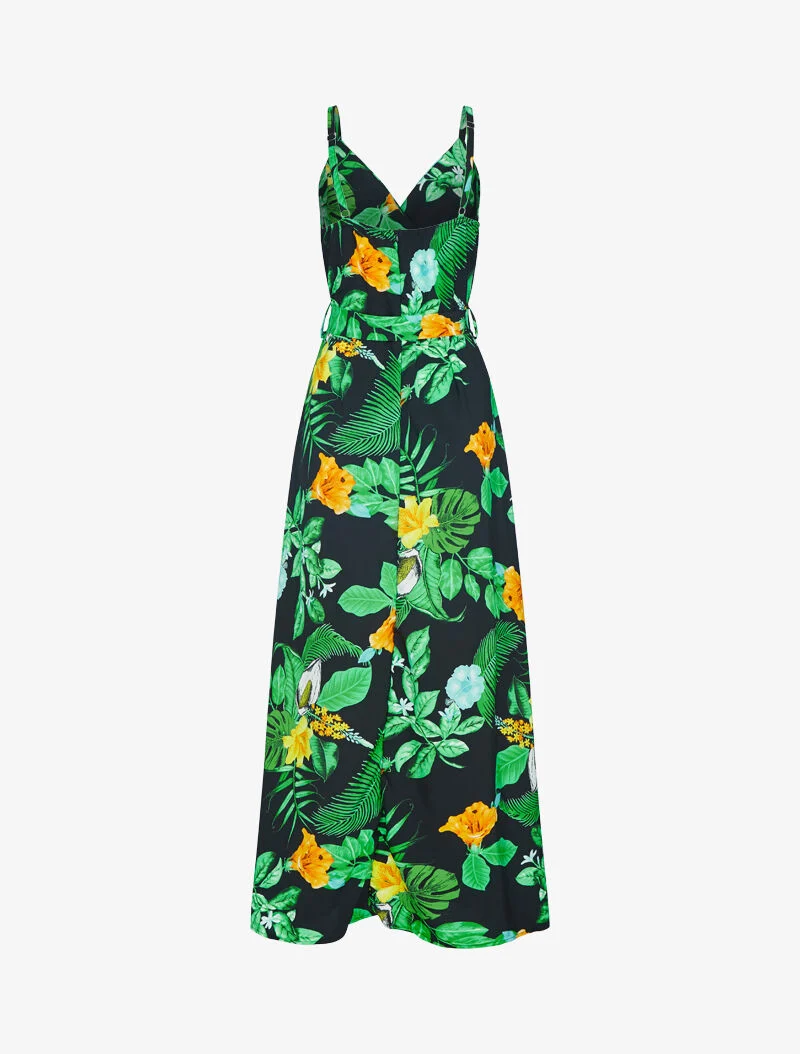 Robe fluide à imprimé tropical - noir