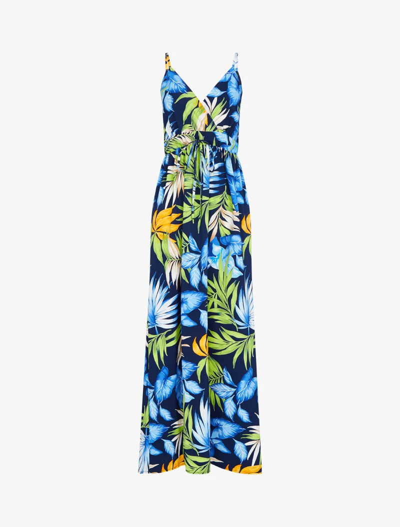 Robe longue fluide à imprimé estivale - marine